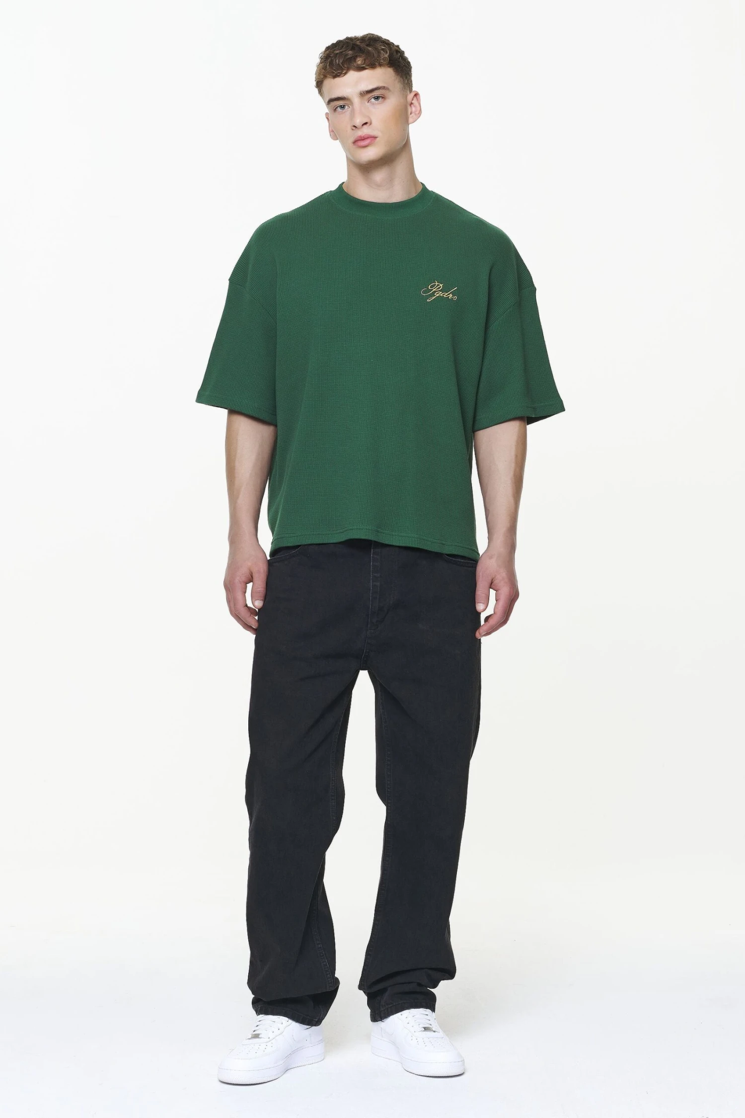 Quat Waffle Boxy Tee Vintage Washed British Green 2 Quat Waffle Boxy Tee Vintage Washed British Green - Image 2