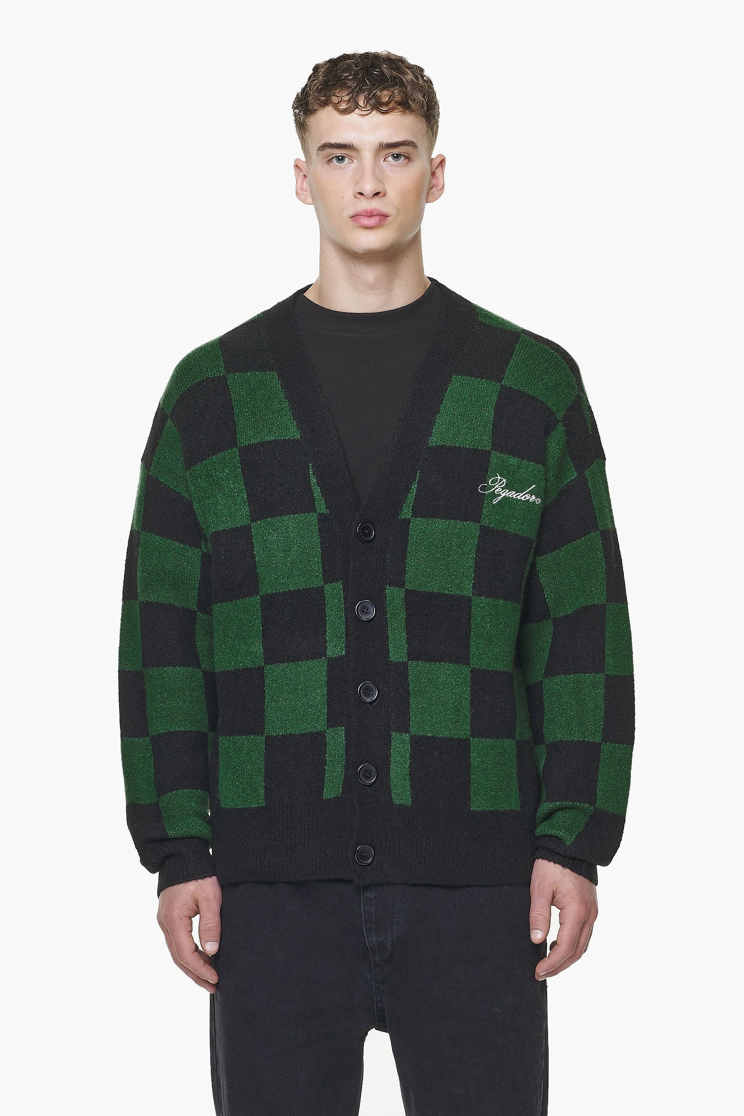 Todd Checkered Knit Cardigan Onyx Black British Green 1 Todd Checkered Knit Cardigan Onyx Black British Green