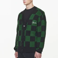 Todd Checkered Knit Cardigan Onyx Black British Green 7 Todd Checkered Knit Cardigan Onyx Black British Green -Fashigen Sales PGDR BUILD TO LAST E COMMERCE MENS7571 1