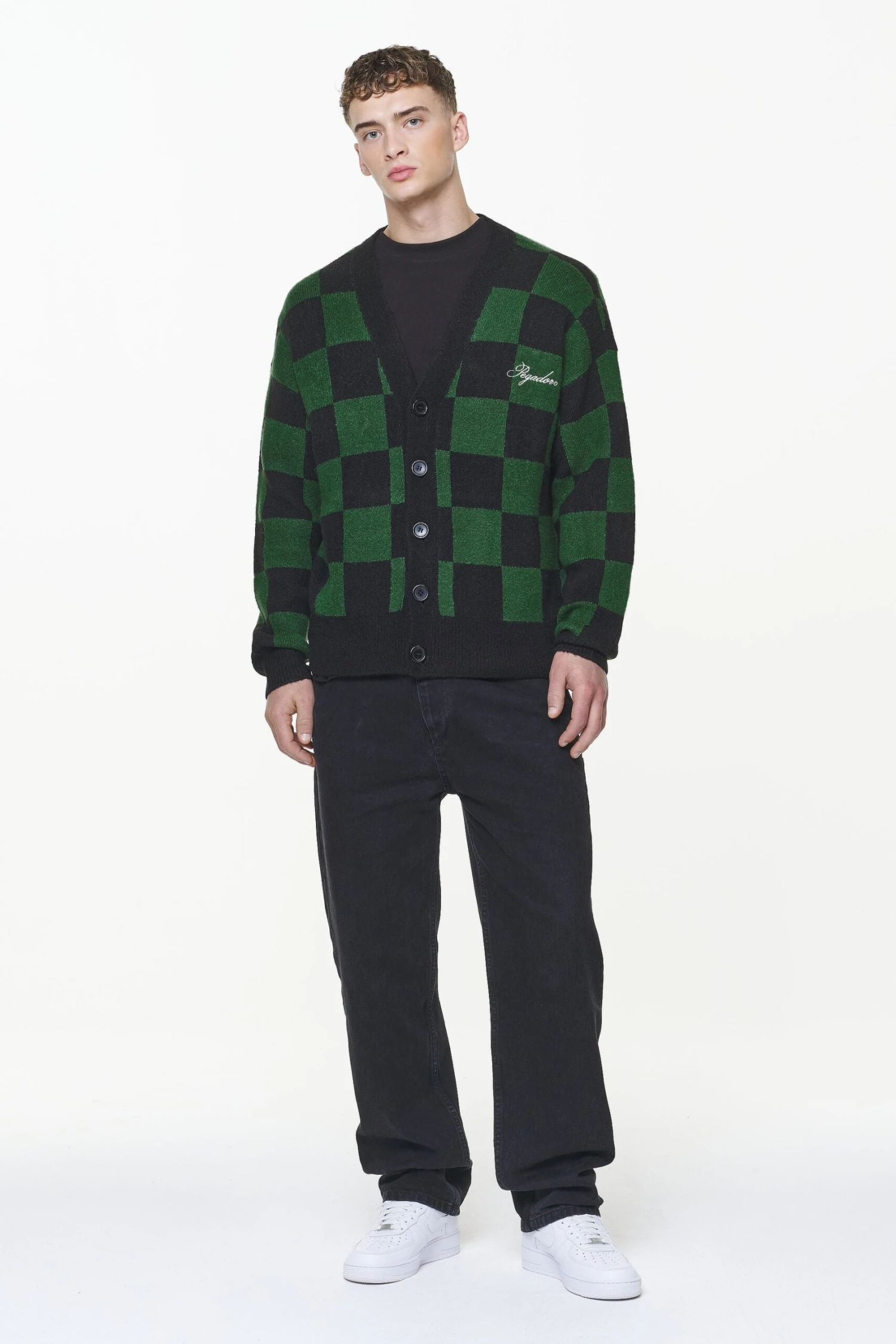 Todd Checkered Knit Cardigan Onyx Black British Green 2 Todd Checkered Knit Cardigan Onyx Black British Green - Image 2