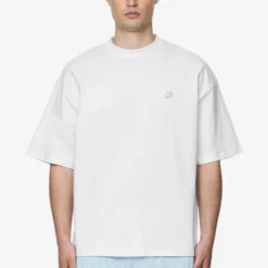 Leono Boxy Tee White Baby Blue