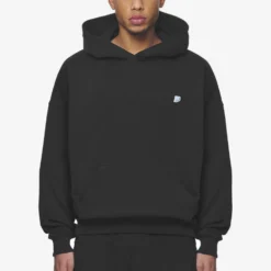 Leono Boxy Hoodie Washed Black Baby Blue