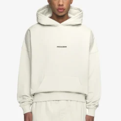 Logo Boxy Hoodie Washed Salty Cream Black Gum